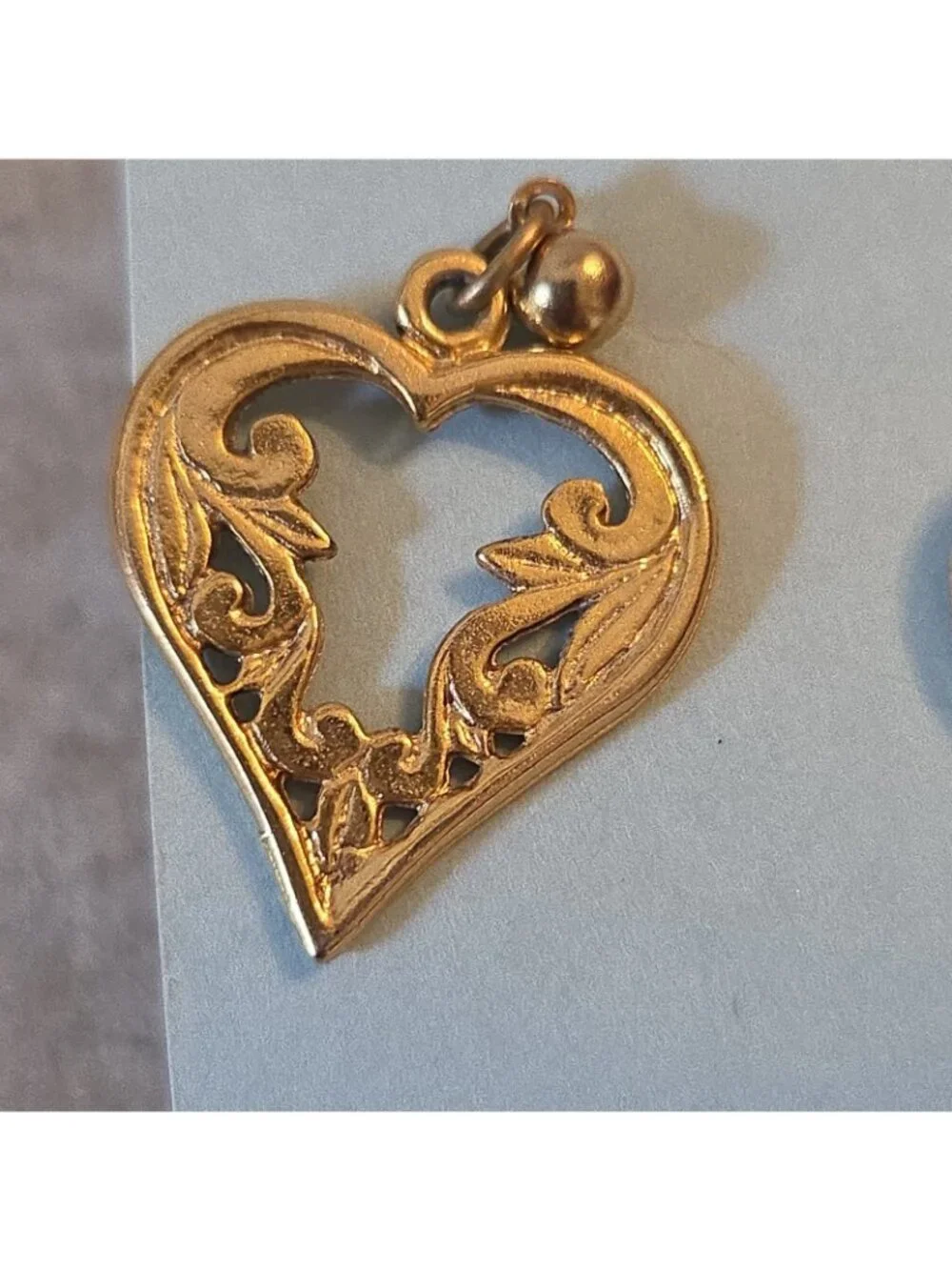 Heart Shaped Dangle Pierced Earrings Gold-Tone Scrollwork Costume Jewelry